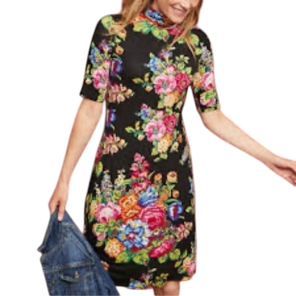 Ett:Twa by Anthropologie Coreyell Black Floral Turtleneck Dress Size XS